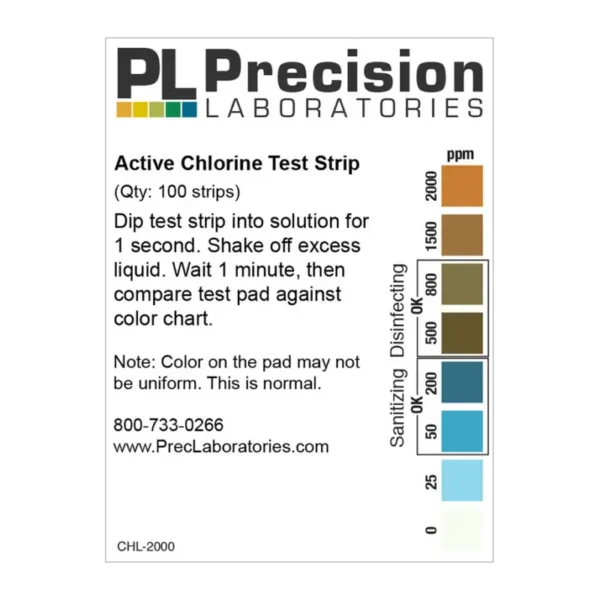 Chlorine 0-2000 ppm teststrips