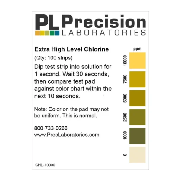 Extra high level Chlorine test strip 10.000 ppm (free)